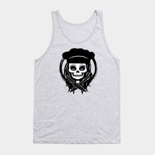 Female Chef Skull and Knives Black Logo Tank Top